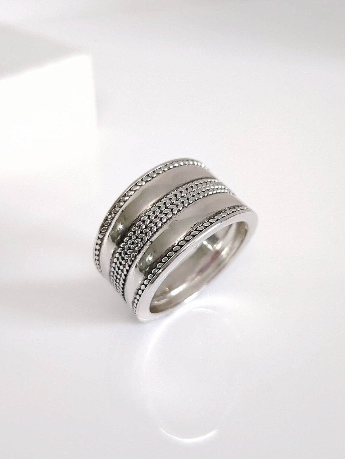 Sterling Silver Chunky Wide Concave Bali Ring - view 5