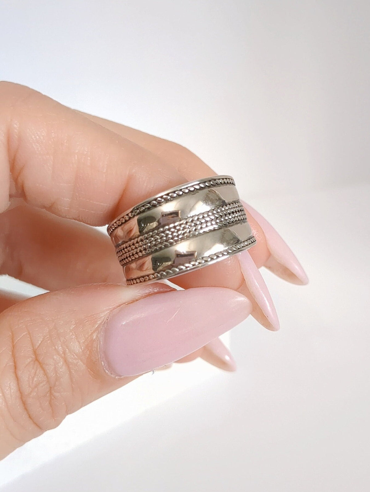 Sterling Silver Chunky Wide Concave Bali Ring - view 8