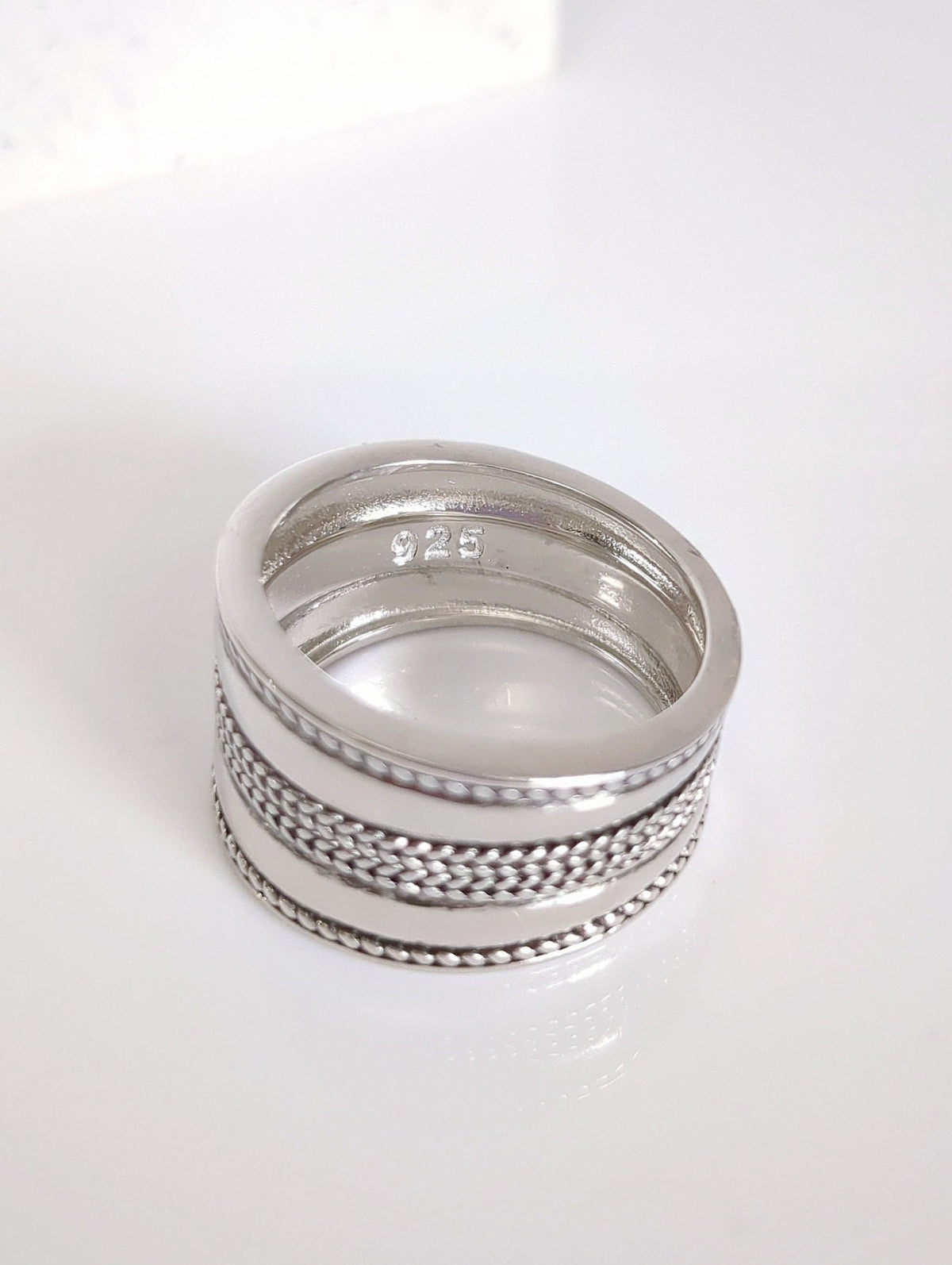Sterling Silver Chunky Wide Concave Bali Ring - view 3
