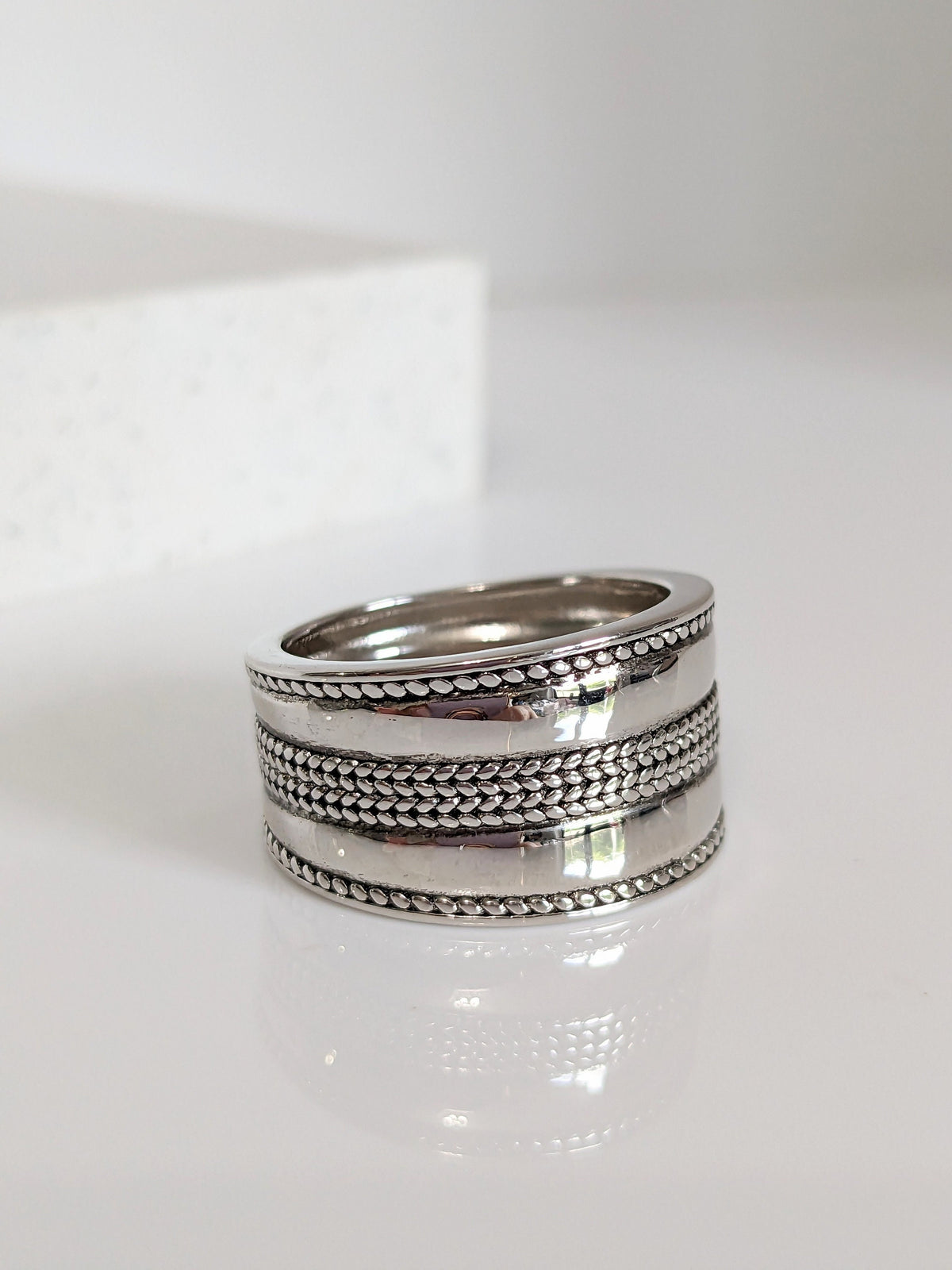 Sterling Silver Chunky Wide Concave Bali Ring - view 7
