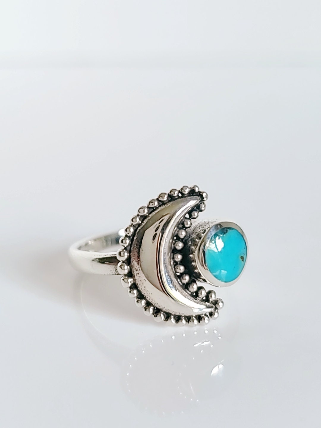 Sterling Silver Genuine Turquoise Crescent Moon Bali Ring - view 5