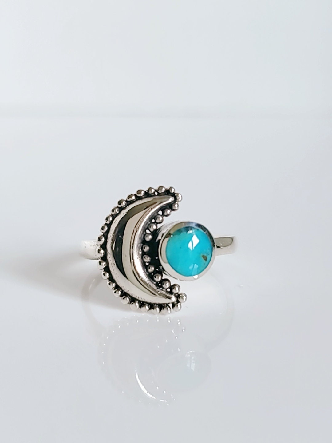 Sterling Silver Genuine Turquoise Crescent Moon Bali Ring - view 8