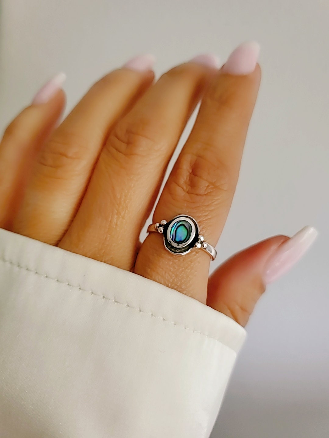 Sterling Silver Genuine Abalone Ring - view 8