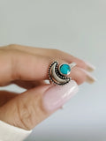Sterling Silver Genuine Turquoise Crescent Moon Bali Ring - view 7