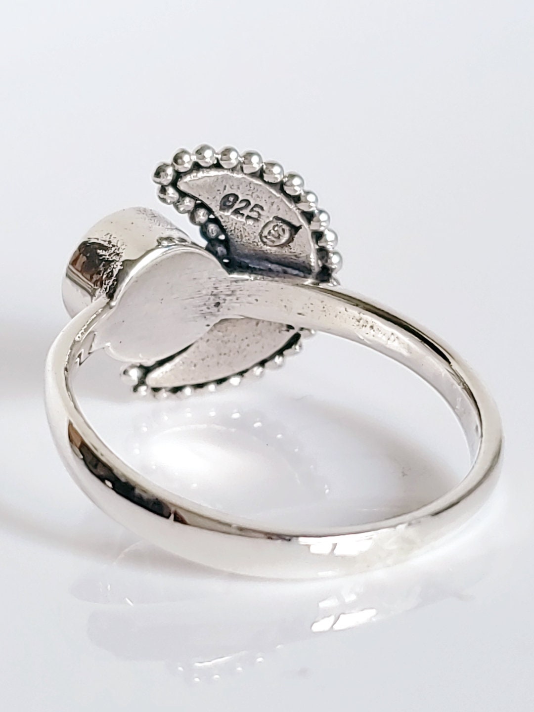 Sterling Silver Genuine Turquoise Crescent Moon Bali Ring - view 3