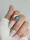Sterling Silver Genuine Turquoise Crescent Moon Bali Ring - view 6