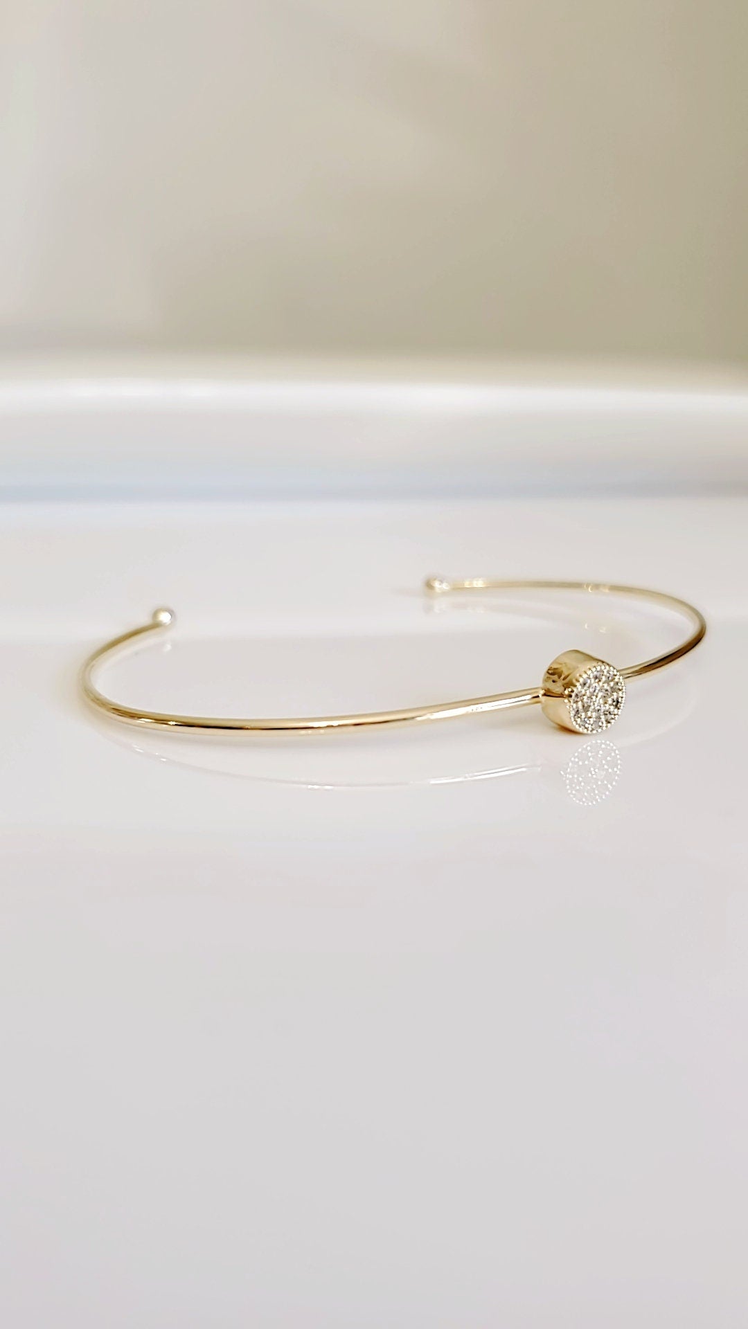 Dainty Gold Open Thin Bangle - view 7