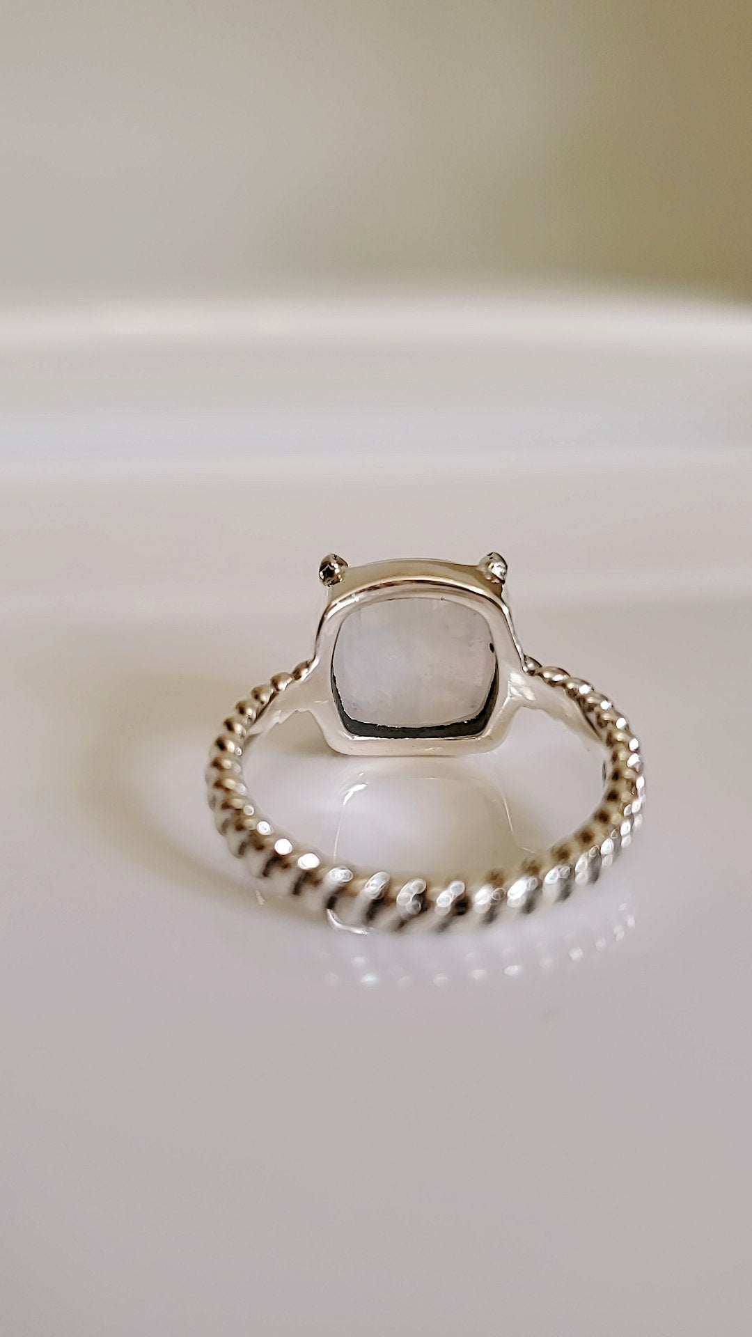 Sterling Silver Natural Rainbow Moonstone Ring - view 5