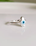 Sterling Silver Mother of Pearl Hamsa Evil Eye Hand Ring - view 3