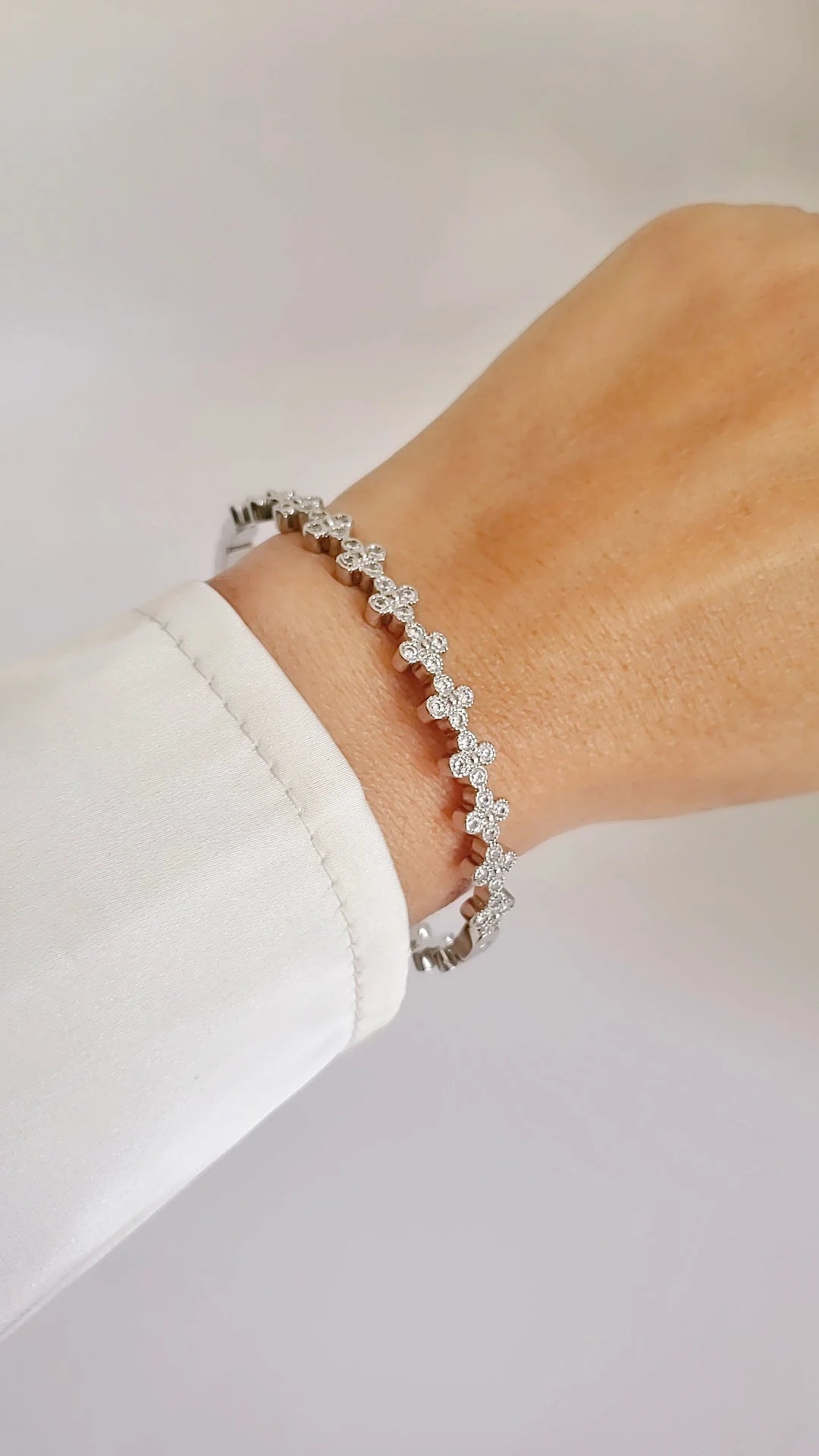 Silver Statement CZ Bangle Bracelet - view 4