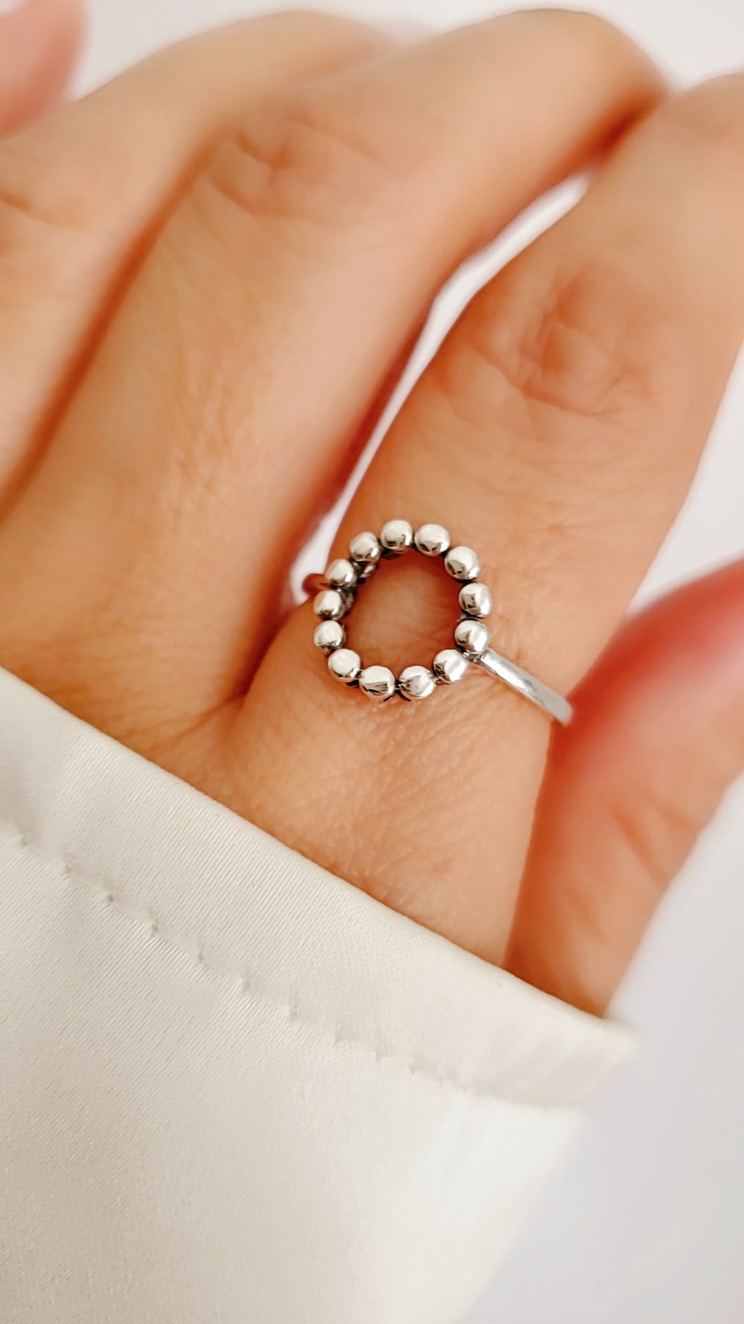 Sterling Silver Bali Beaded Circle Ring - view 2