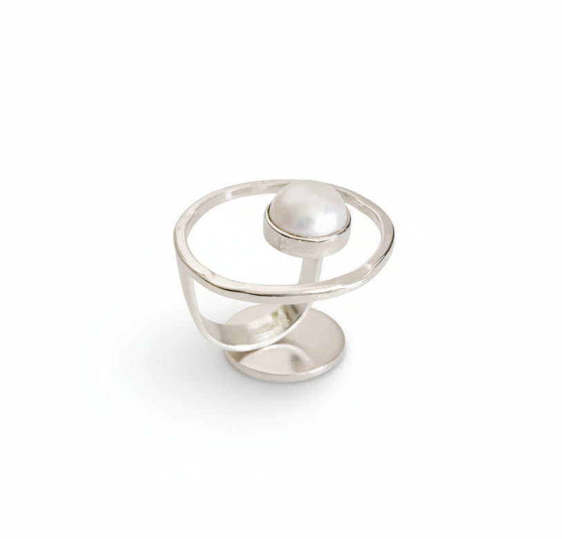 Sterling Silver 925 Fresh Water Floating Pearl Statement Ring - view 9