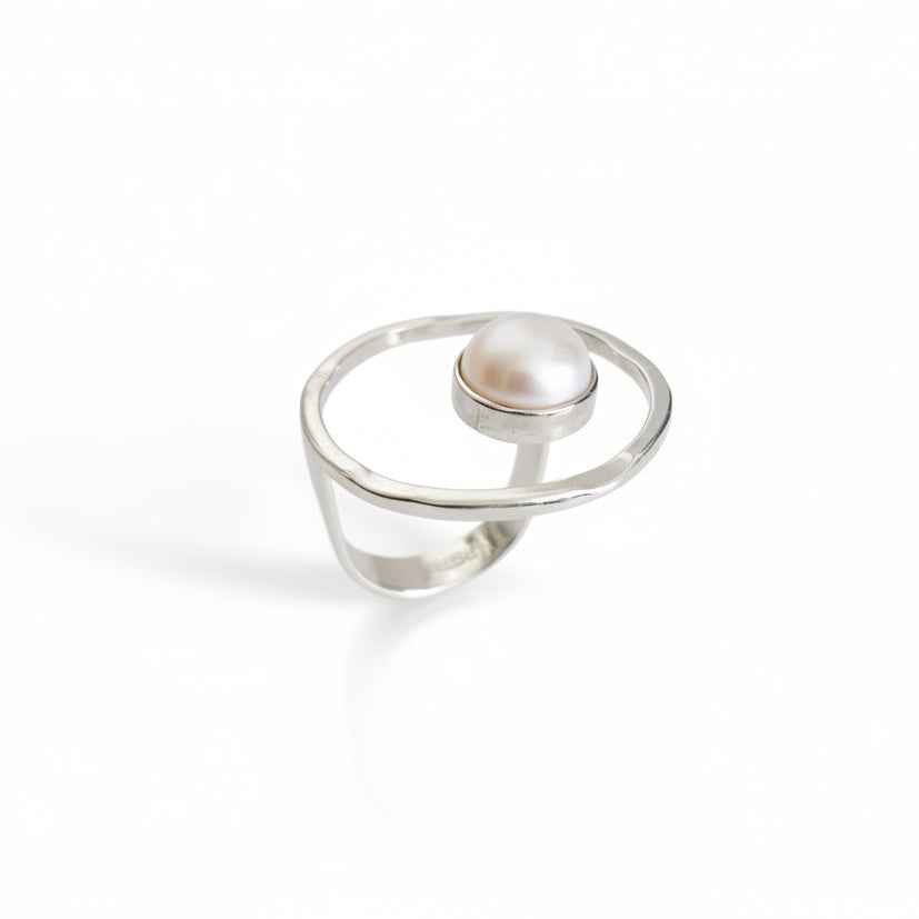 Sterling Silver 925 Fresh Water Floating Pearl Statement Ring - view 3