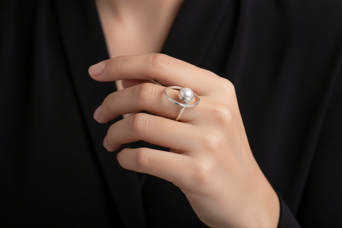 Sterling Silver 925 Fresh Water Floating Pearl Statement Ring - view 2
