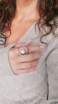 Sterling Silver 925 Fresh Water Floating Pearl Statement Ring - view 7
