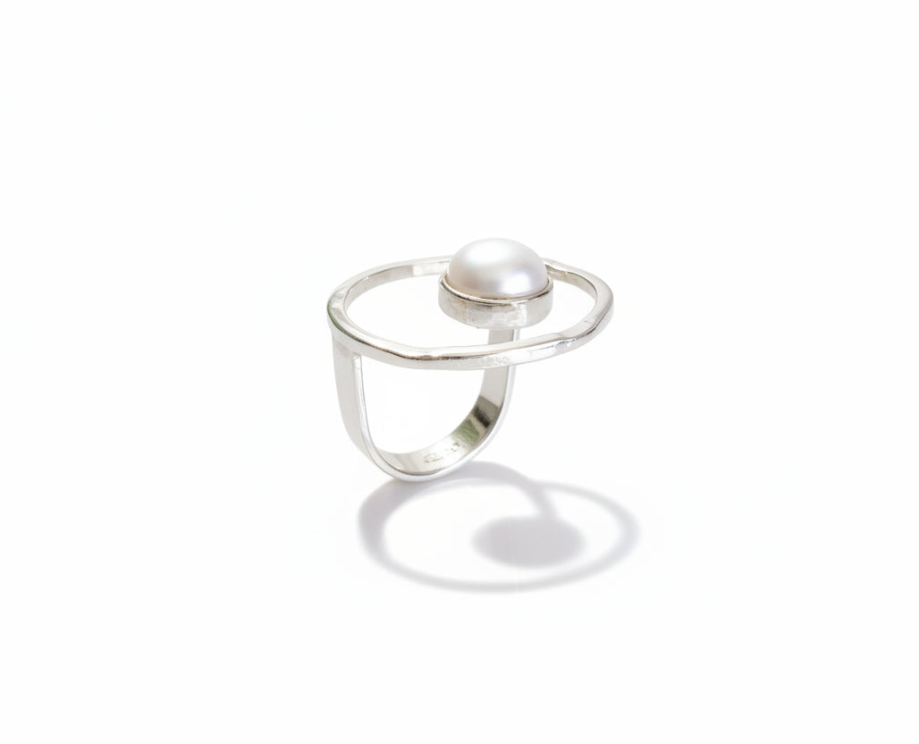 Sterling Silver 925 Fresh Water Floating Pearl Statement Ring