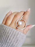 Sterling Silver 925 Fresh Water Floating Pearl Statement Ring - view 5