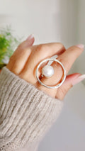 Sterling Silver 925 Fresh Water Floating Pearl Statement Ring - view 8