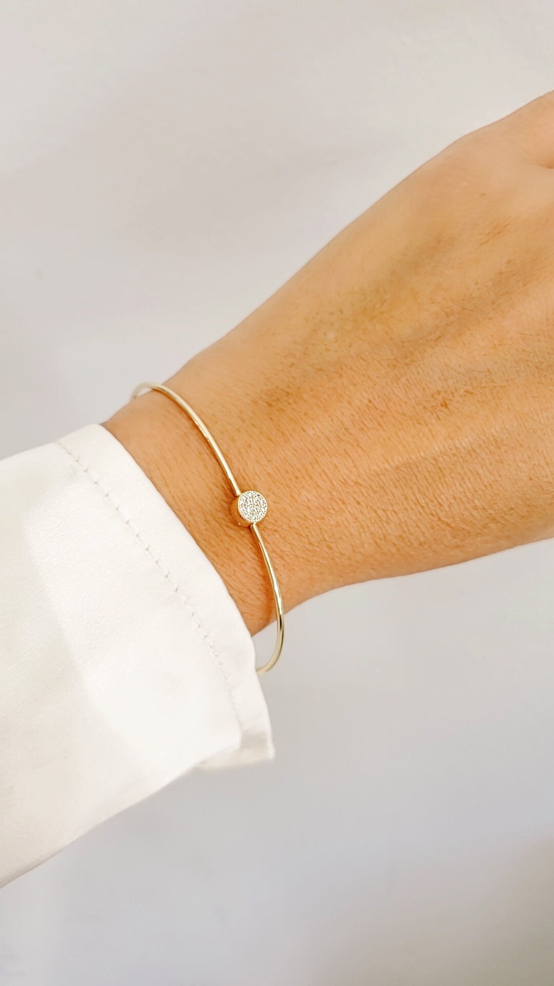 Dainty Gold Open Thin Bangle - view 3