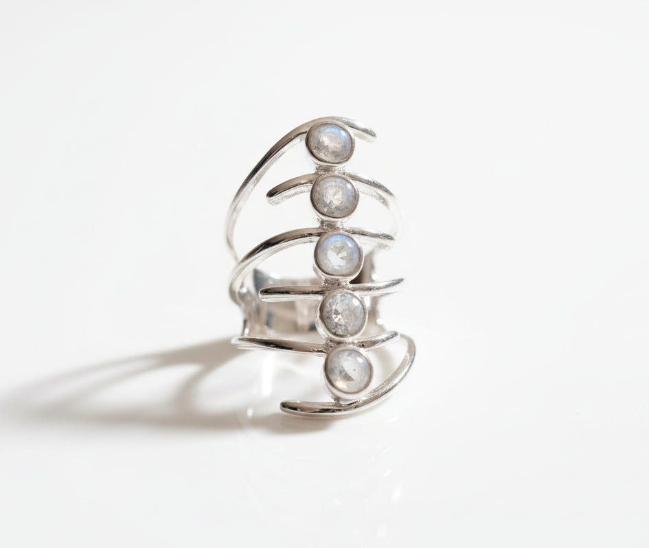 Sterling Silver Natural Moonstone Bold Shield Ring