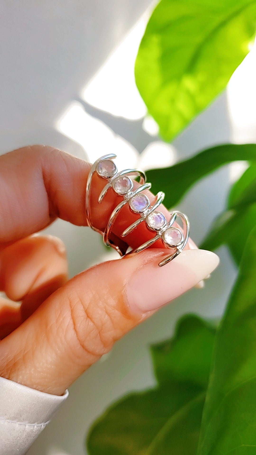 Sterling Silver Natural Moonstone Bold Shield Ring - view 8