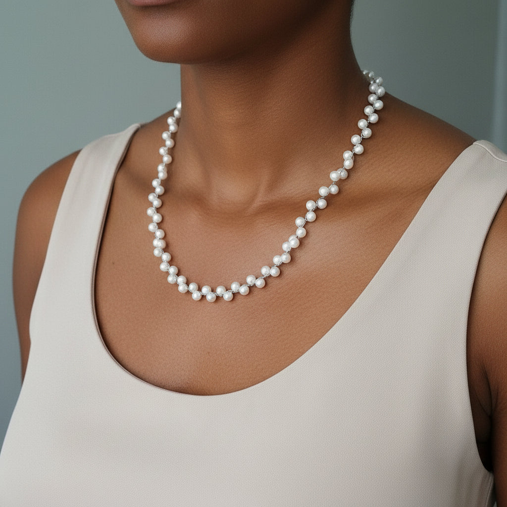 Sterling Silver Genuine Freshwater Pearl Necklace - view 4
