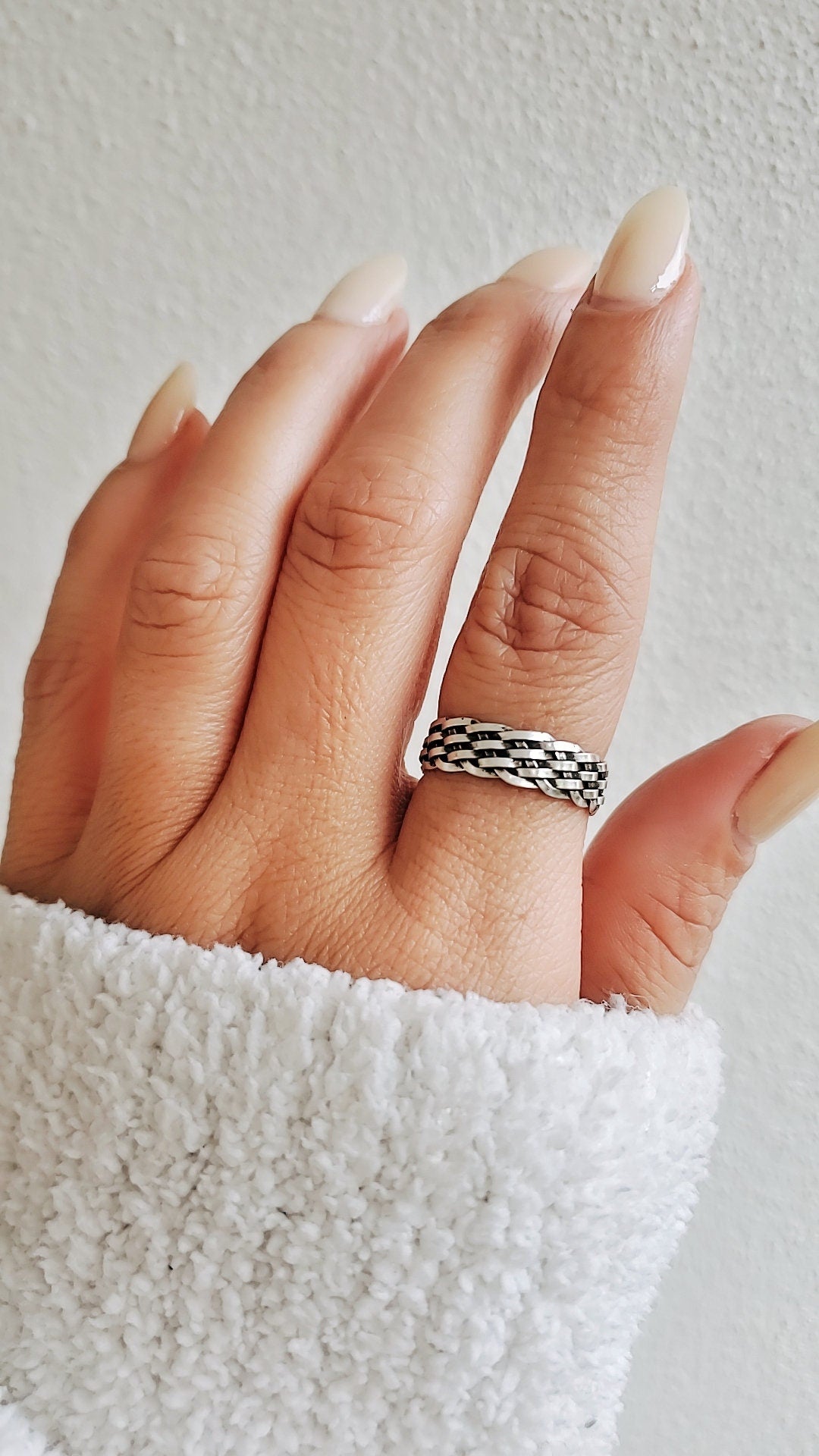 Sterling Silver Unisex Oxidized Braided Ring - view 2