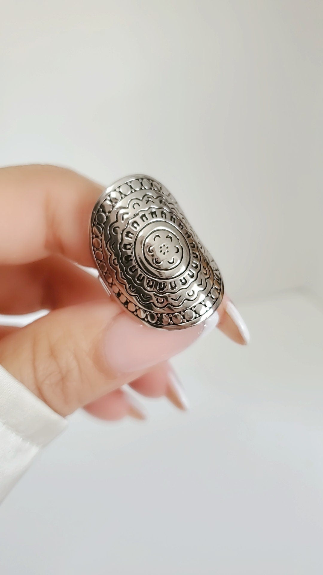 Sterling Silver 925 Chunky Bohemian Shield Ring - view 6