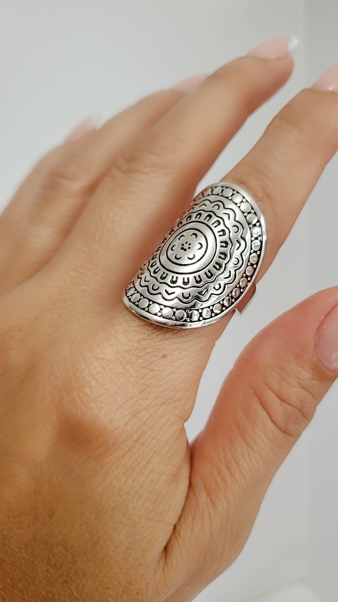 Sterling Silver 925 Chunky Bohemian Shield Ring - view 5