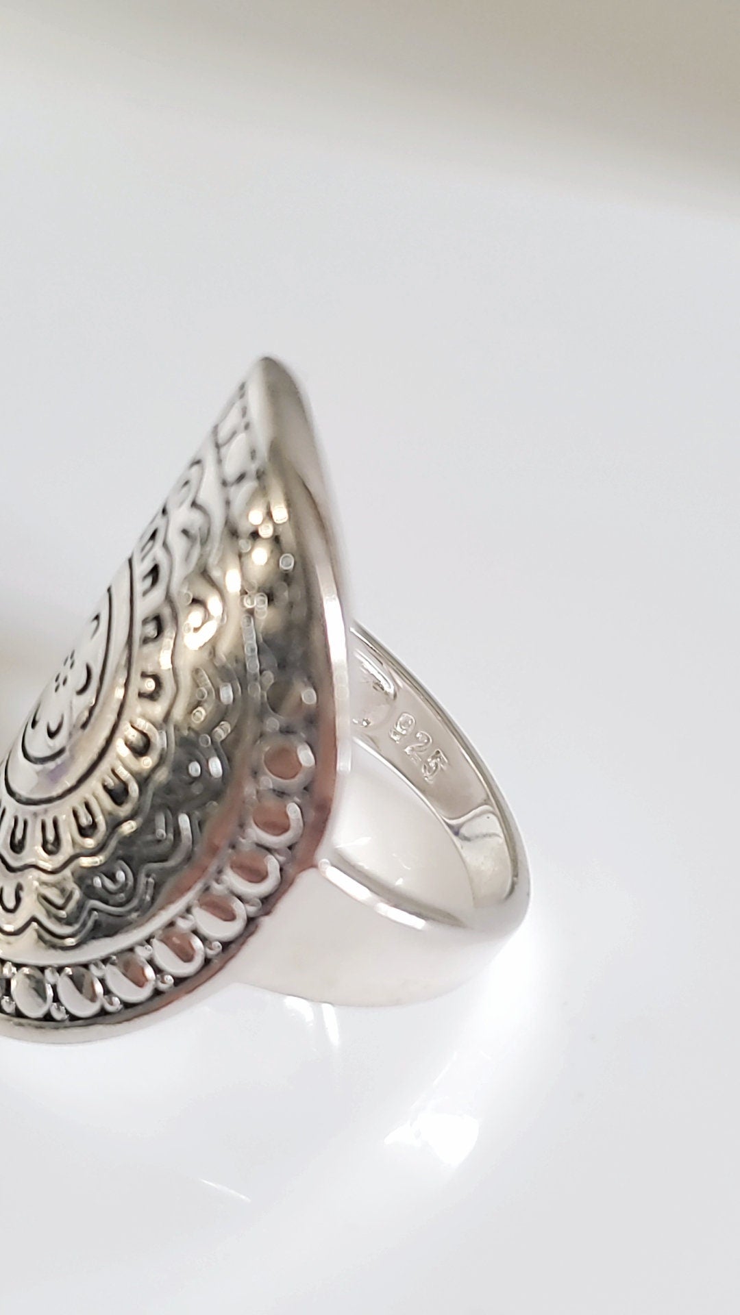 Sterling Silver 925 Chunky Bohemian Shield Ring - view 4