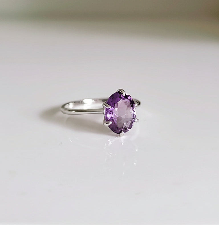 Sterling Silver Natural Amethyst Ring - view 7