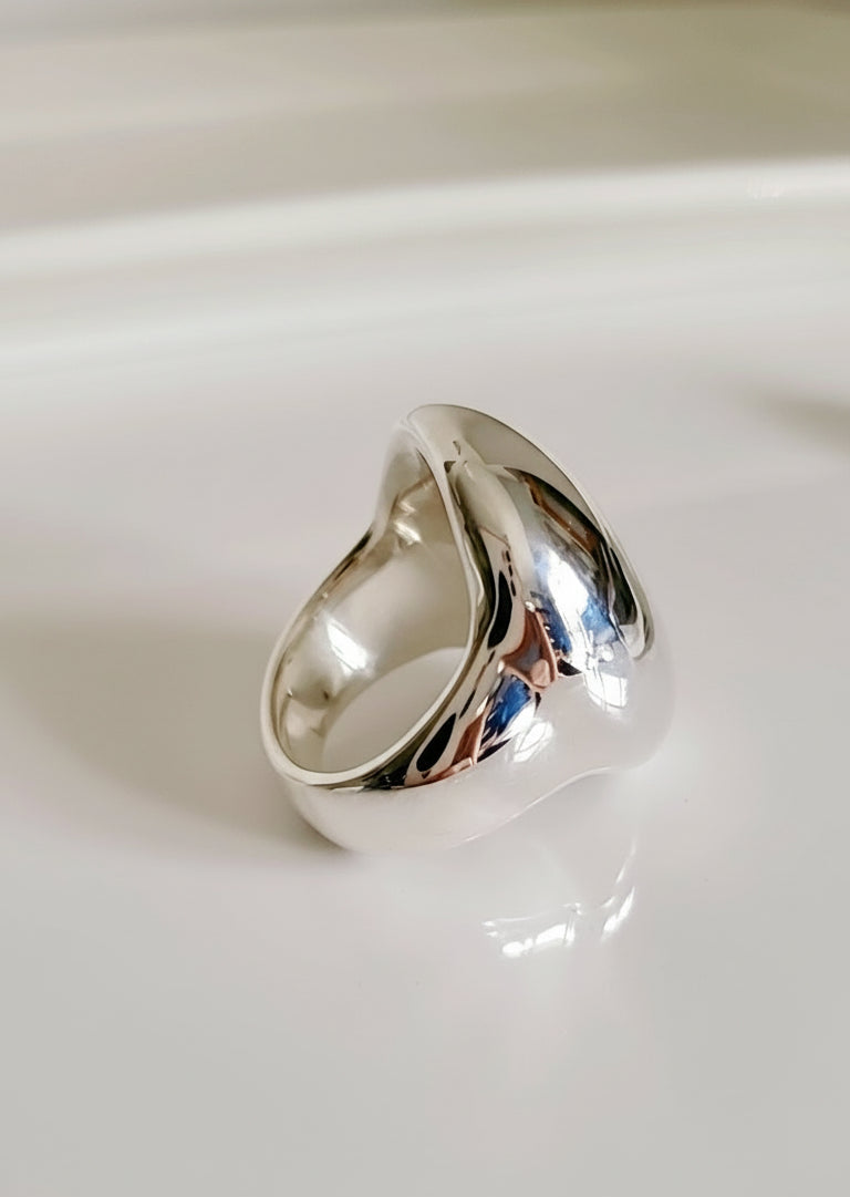 Sterling Silver Oval Dome Wide Art Deco Chunky Ring - view 2