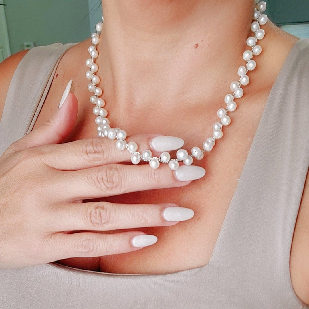 Sterling Silver Genuine Freshwater Pearl Necklace - view 3