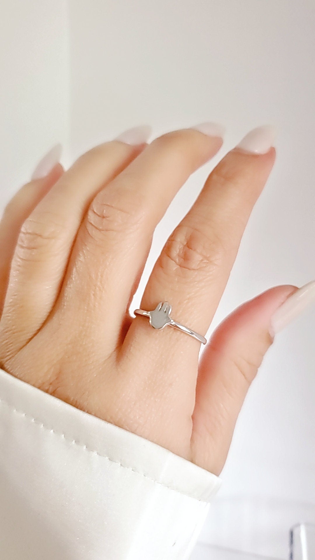 Sterling Silver Dainty Hamsa Hand Ring - view 7