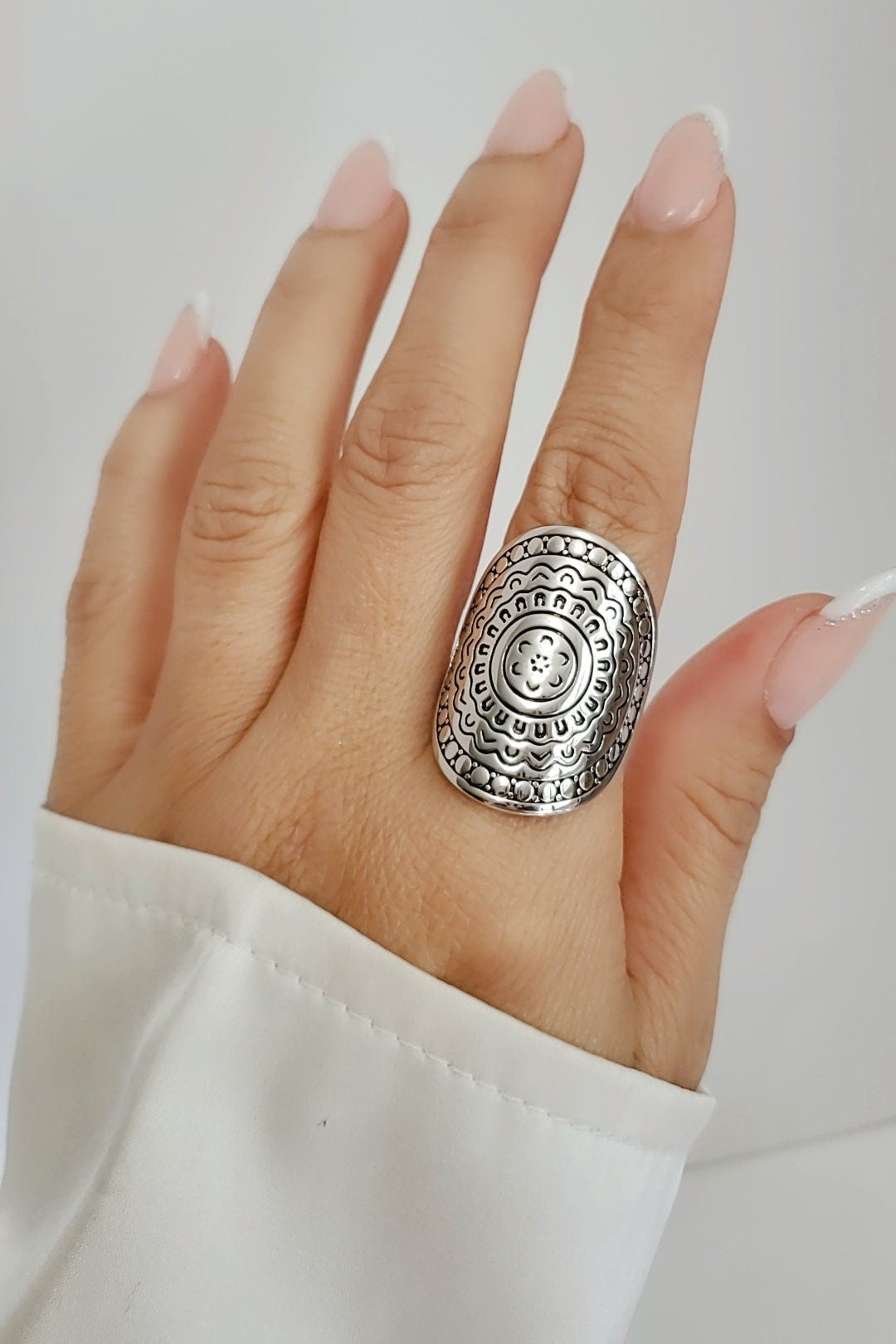 Sterling Silver 925 Chunky Bohemian Shield Ring - view 2