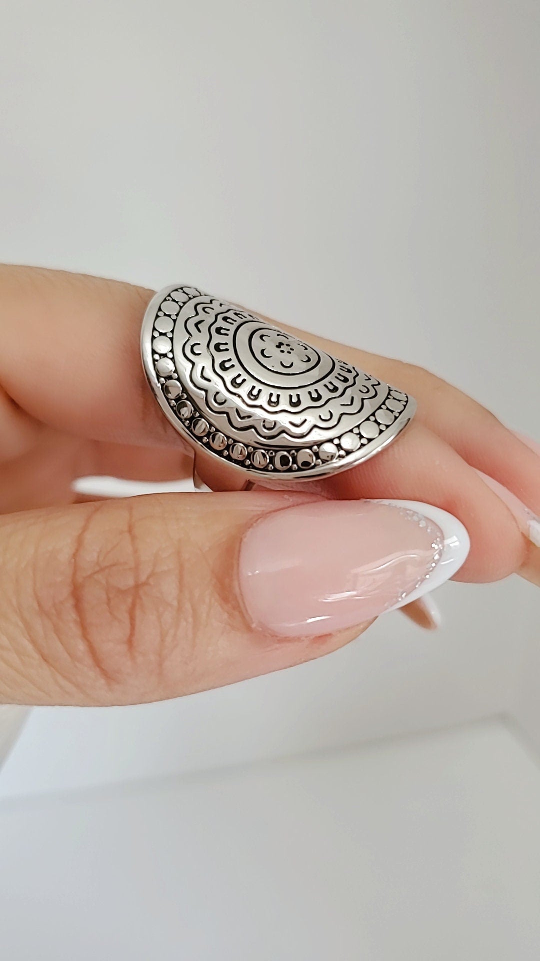 Sterling Silver 925 Chunky Bohemian Shield Ring - view 8