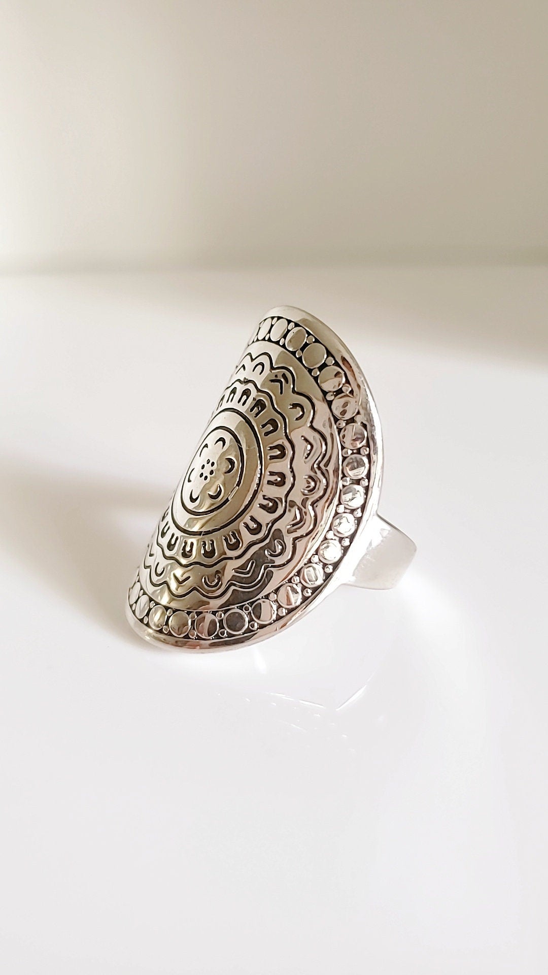 Sterling Silver 925 Chunky Bohemian Shield Ring - view 9