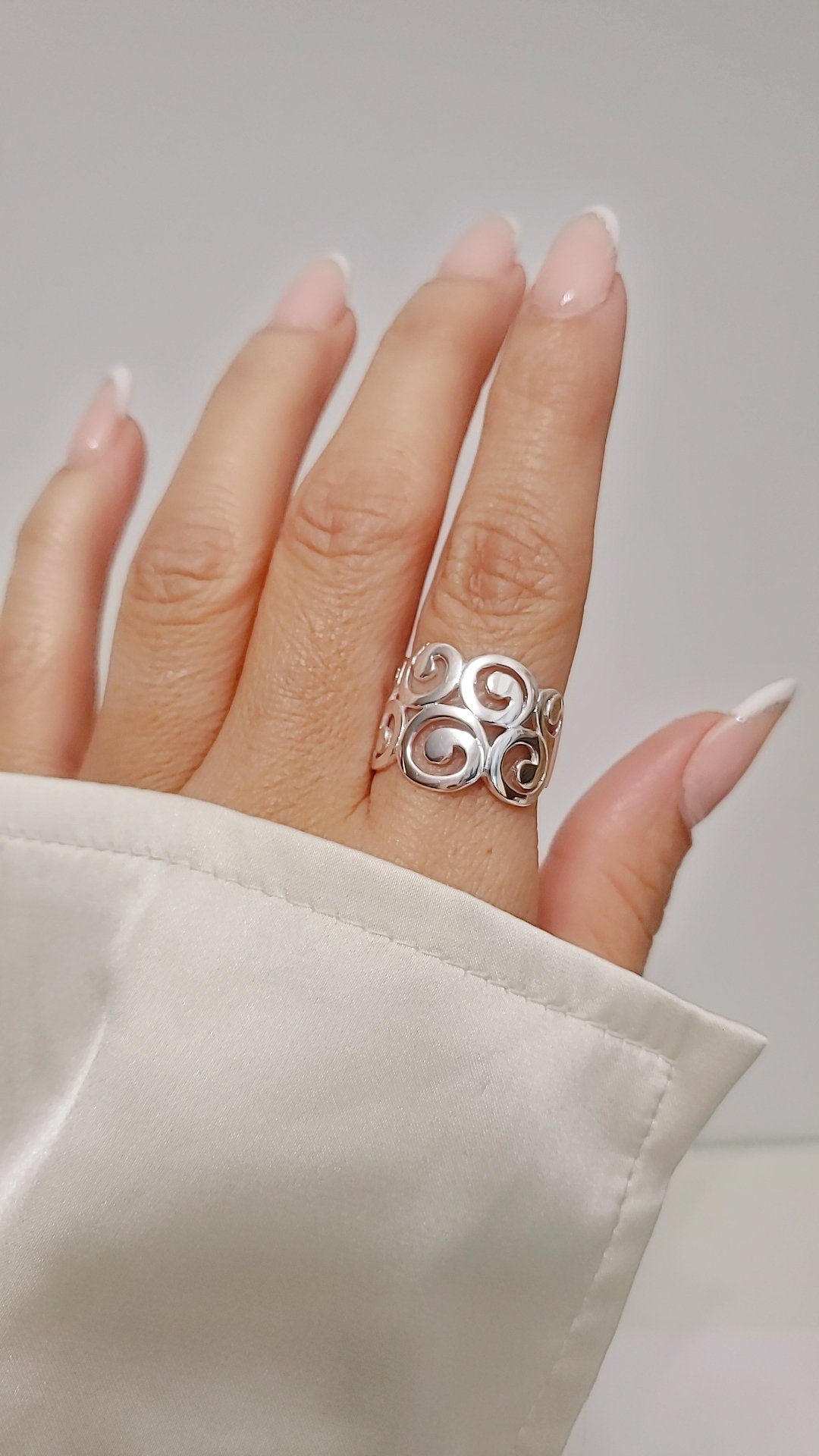 Sterling Silver 925 Swirls Spiral Bold Ring - view 8