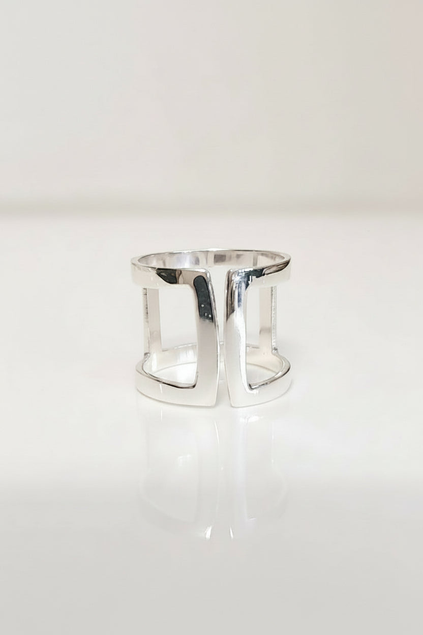 Sterling Silver Art Deco Geometric Cuff Ring
