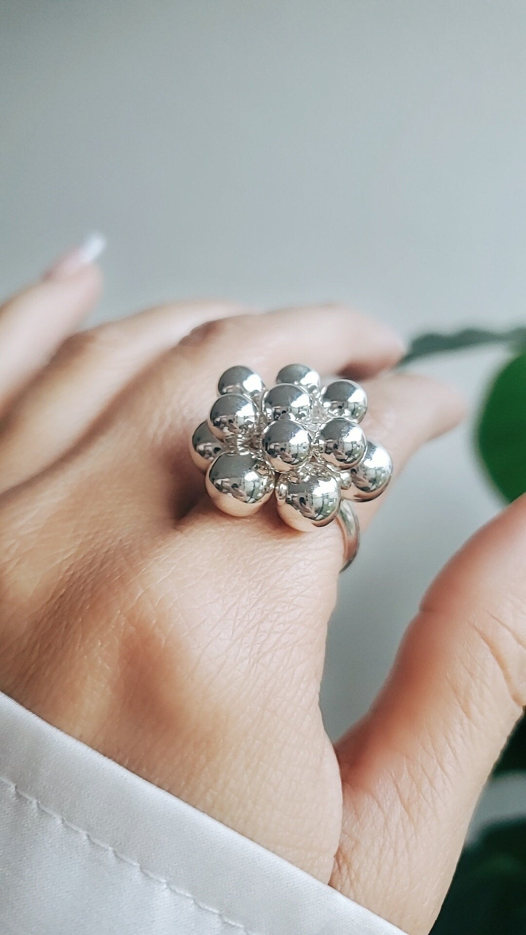 Sterling Silver 925 Dangling Spheres Statement Bold Ring - view 9