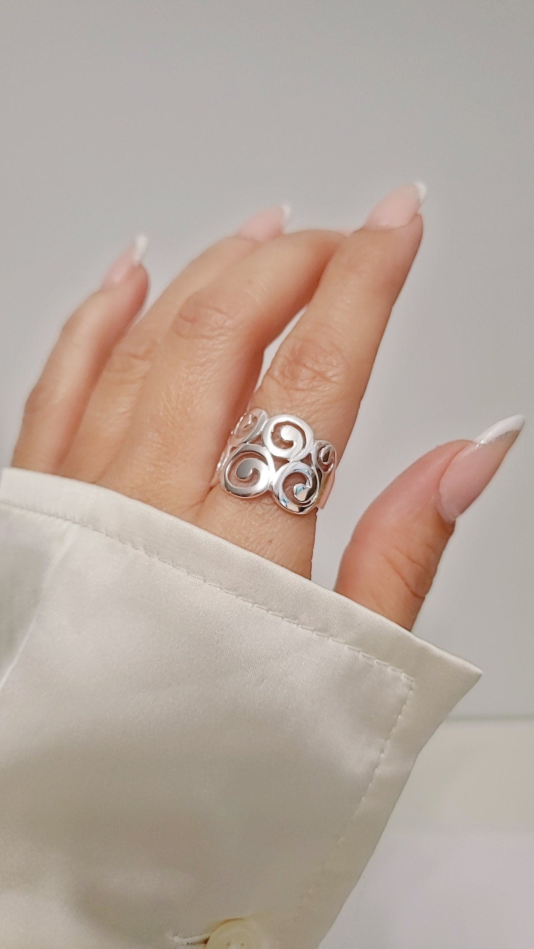 Sterling Silver 925 Swirls Spiral Bold Ring - view 6