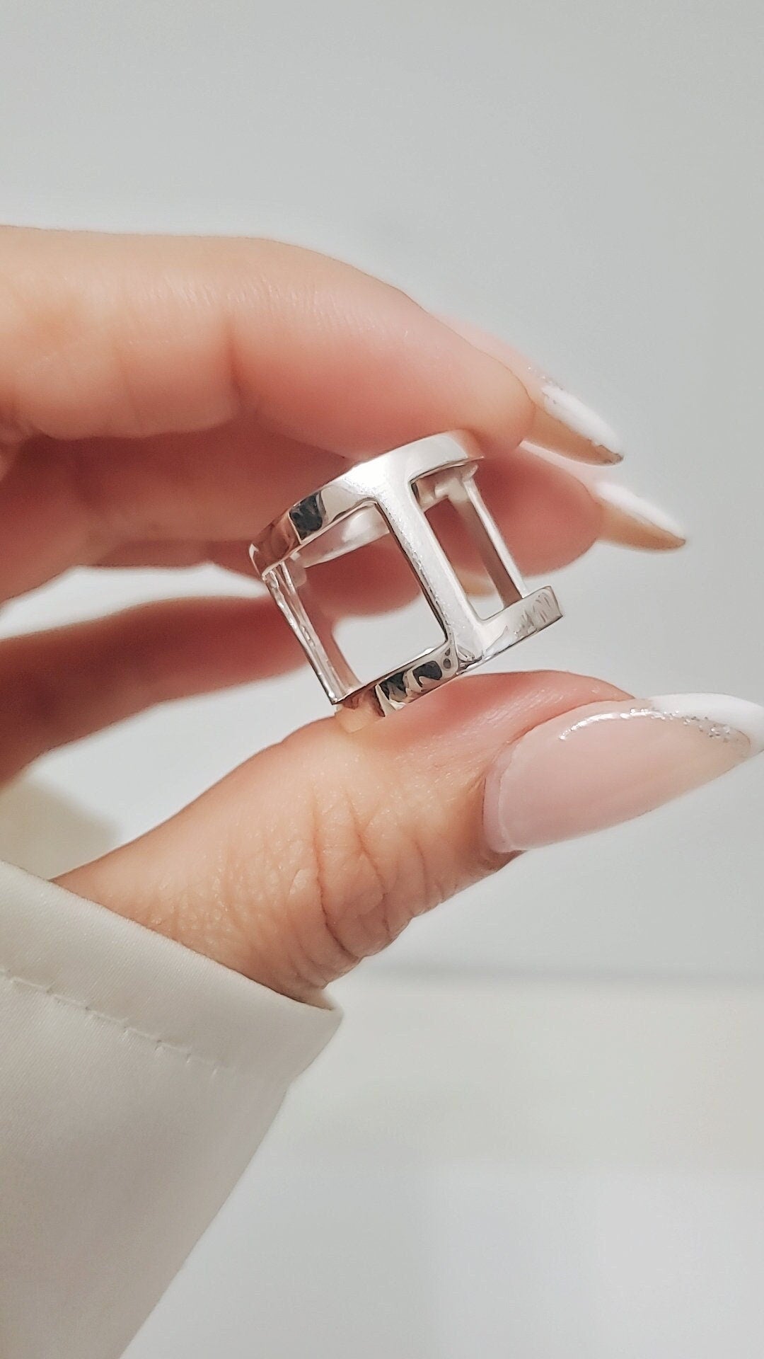 Sterling Silver Art Deco Geometric Cuff Ring