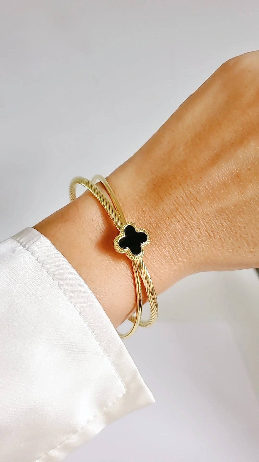 Black Flower Gold Bangle - view 2