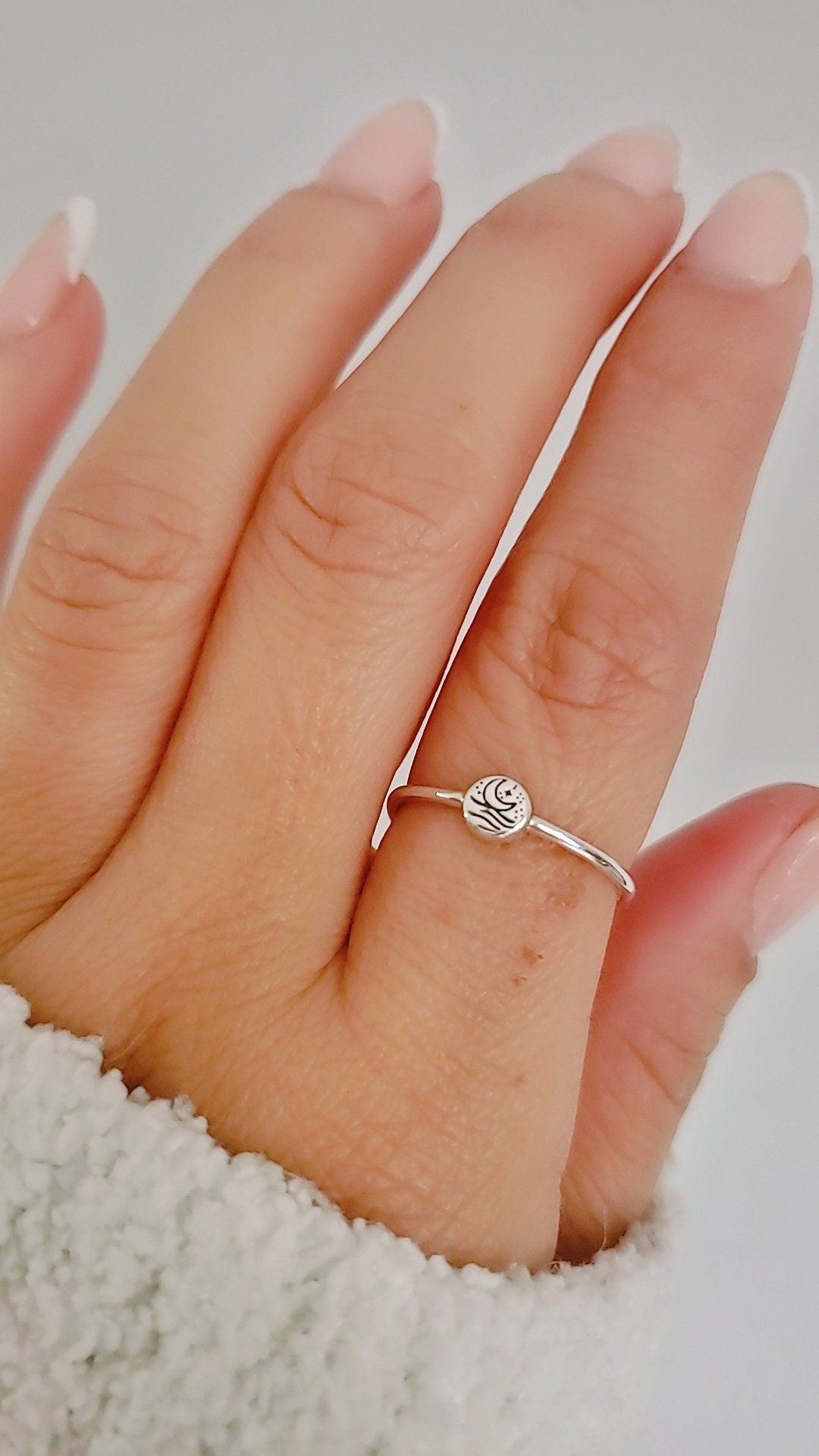 Sterling Silver Dainty Ocean Crescent Moon Ring - view 7