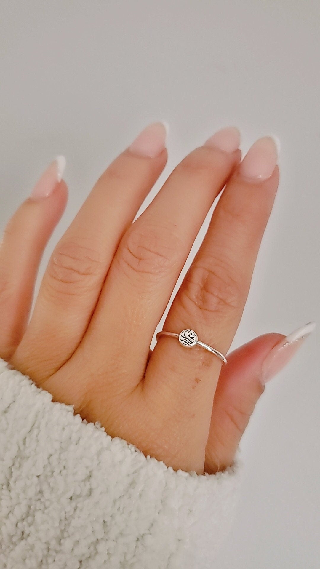 Sterling Silver Dainty Ocean Crescent Moon Ring - view 4