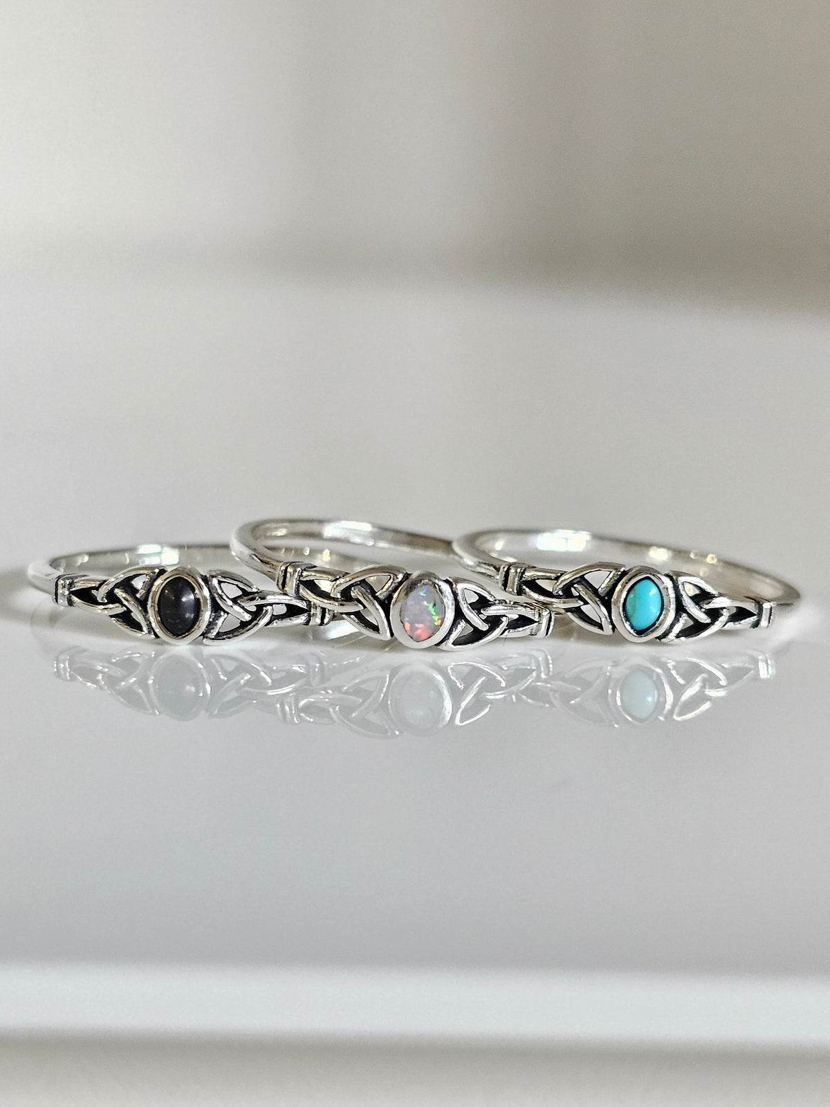 Sterling Silver Minimalist Tiny Turquoise Celtic Ring - view 3