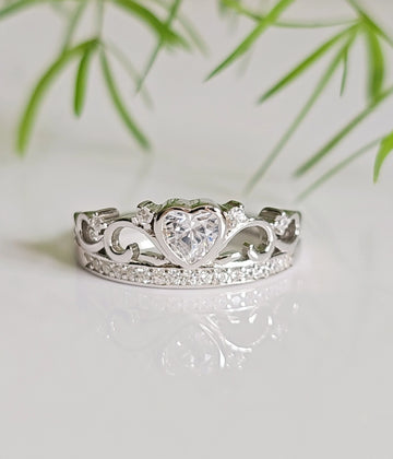Heart Crown Sterling Silver Ring
