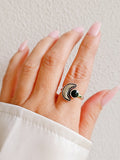 Sterling Silver Crescent Black Onyx Moon Ring - view 4