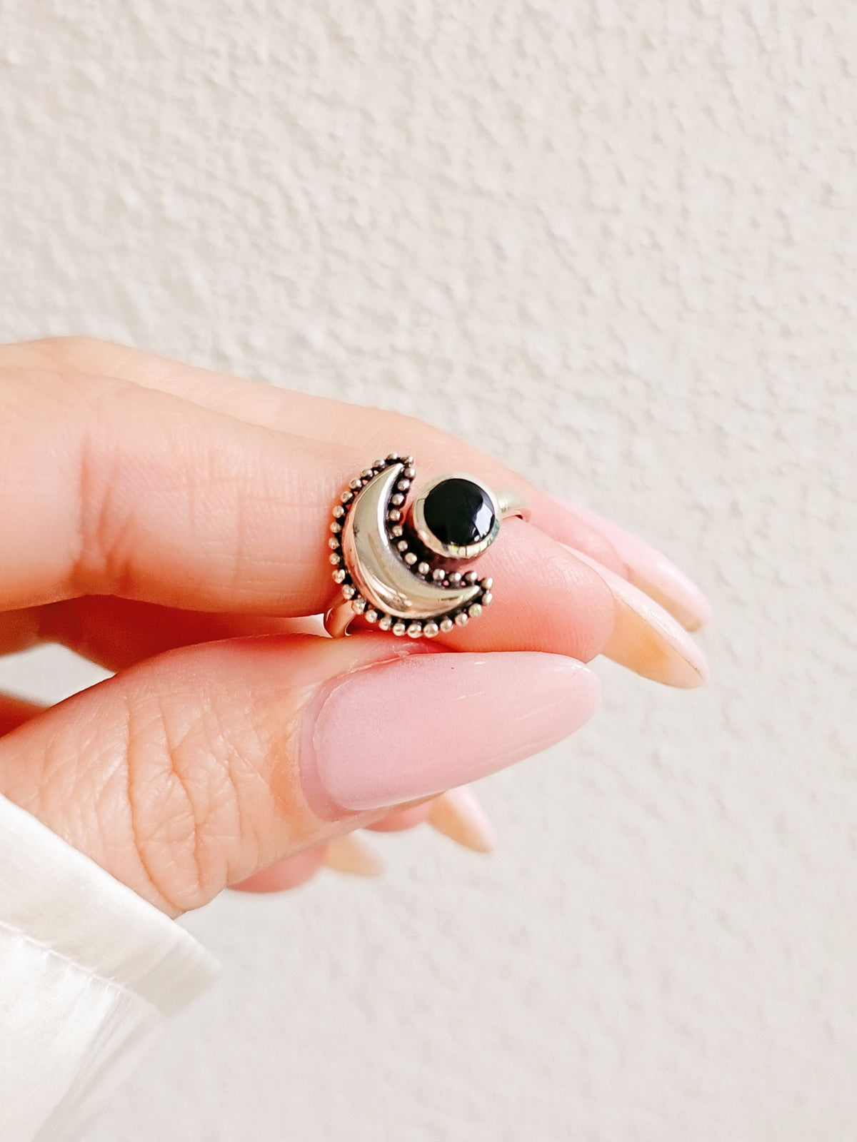 Sterling Silver Crescent Black Onyx Moon Ring - view 7