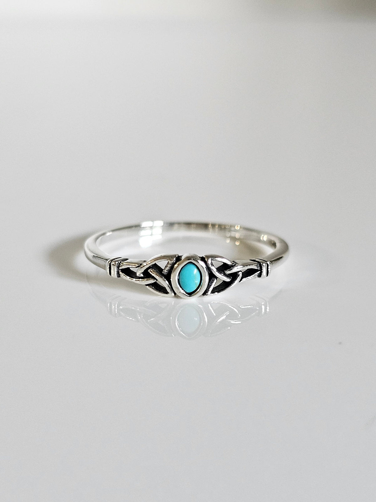 Sterling Silver Minimalist Tiny Turquoise Celtic Ring - view 6